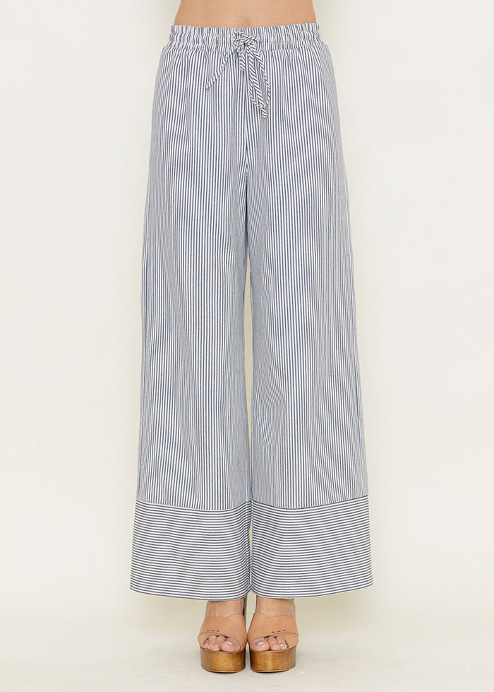 Farrah Striped Wide Leg Pants - Ivory & Navy