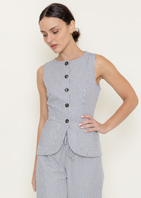 Lena Striped Vest - Ivory & Navy