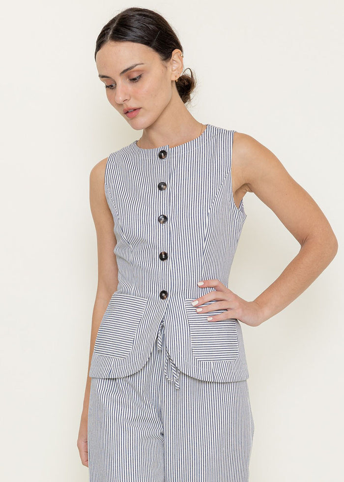 Lena Striped Vest - Ivory & Navy