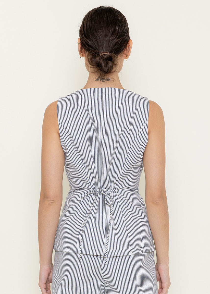 Lena Striped Vest - Ivory & Navy