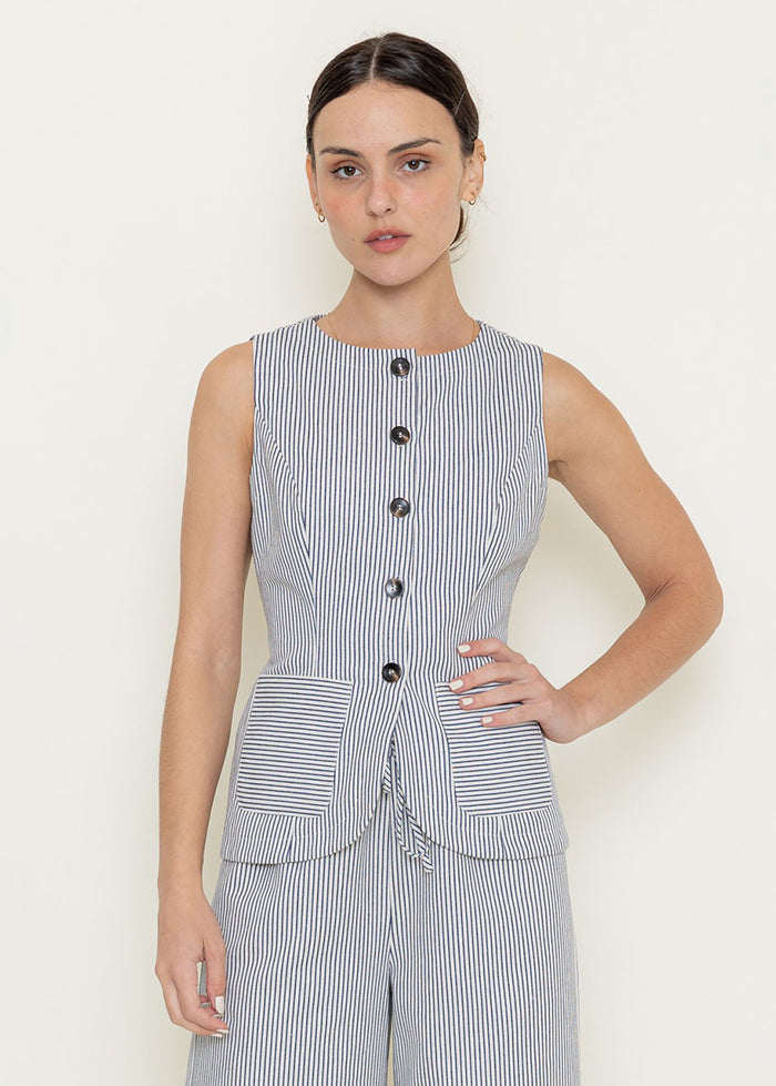 Lena Striped Vest - Ivory & Navy
