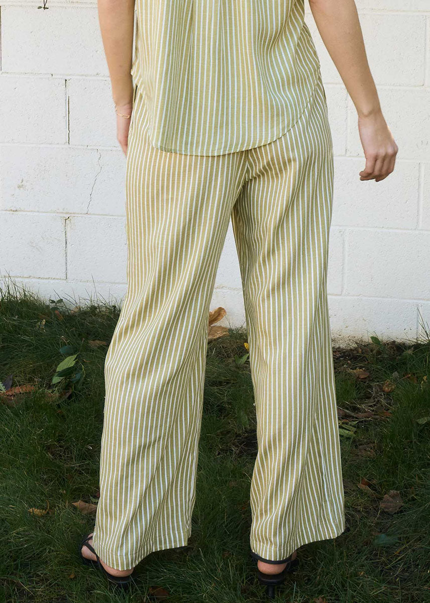 Liam Stripe Linen Drawstring Pant - Olive
