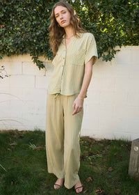 Liam Stripe Linen Drawstring Pant - Olive