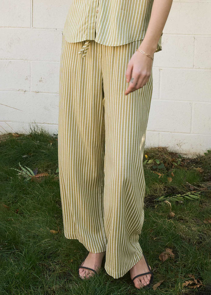 Liam Stripe Linen Drawstring Pant - Olive