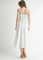 Camila Floral Ruched Babydoll Midi Dress - Blue