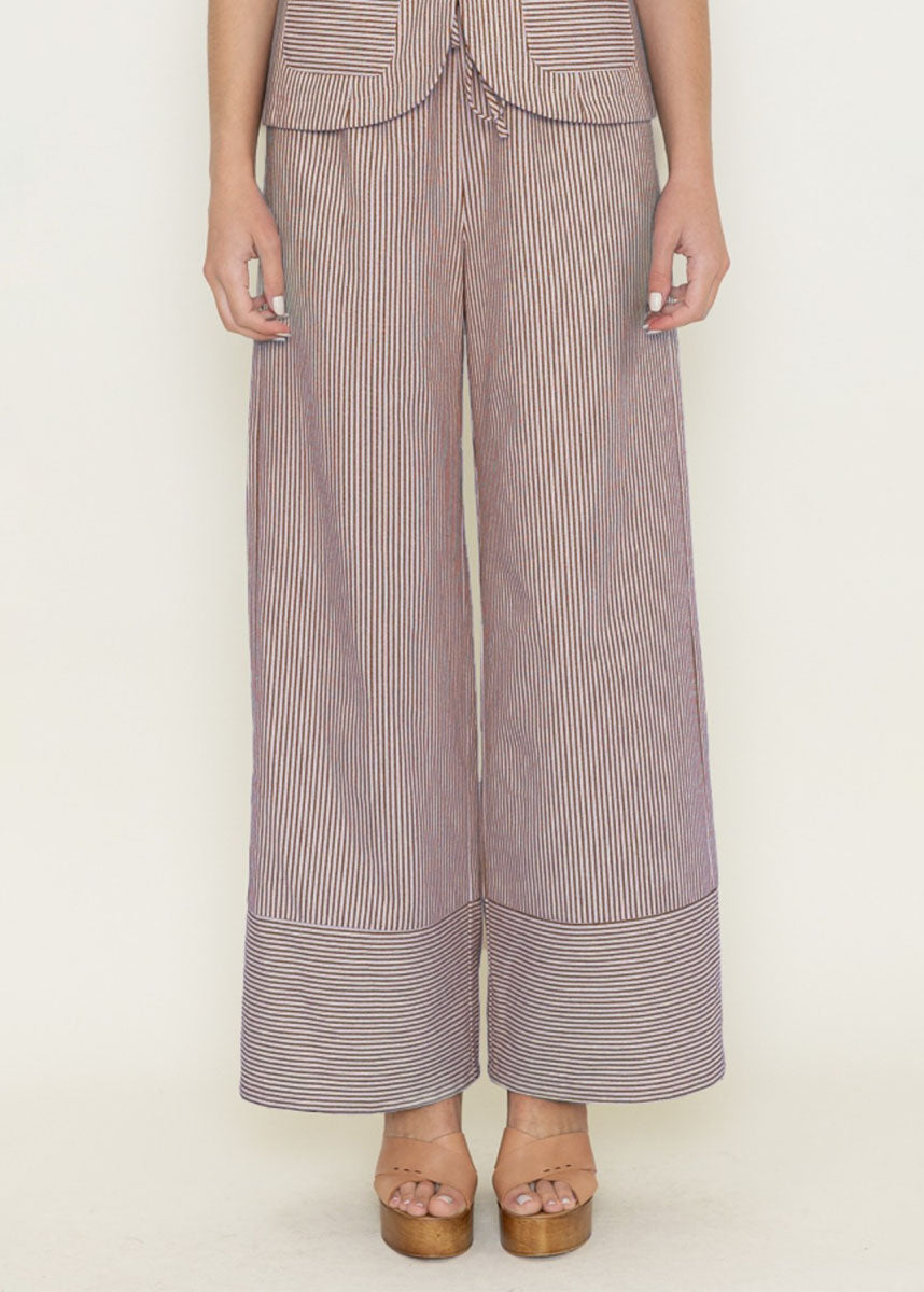 Farrah Striped Wide Leg Pants - Burgundy & Cream
