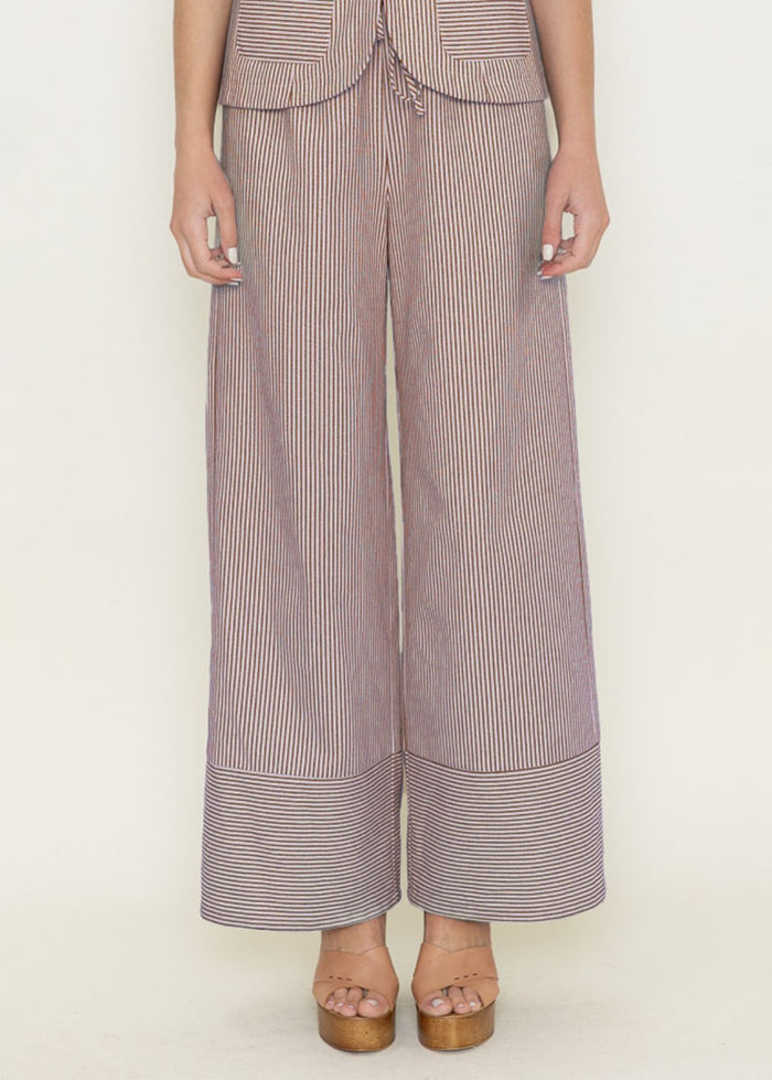 Farrah Striped Wide Leg Pants - Burgundy & Cream