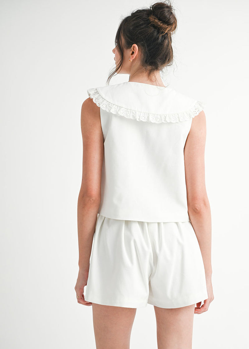 Belle Linen Peterpan Collar Top & Shorts Set - Off-White