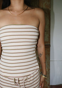 Azalea Strapless Stripe Knit Top - Cream & Pink