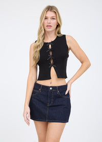 Jovie Bow Cutout Knit Tank - Black
