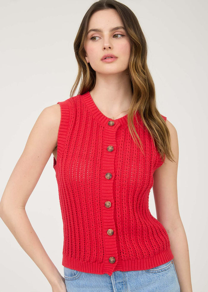 Carmen Button-Down Sweater Vest - Red