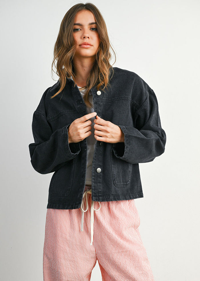 Bobbi Button-Down Denim Jacket - Black