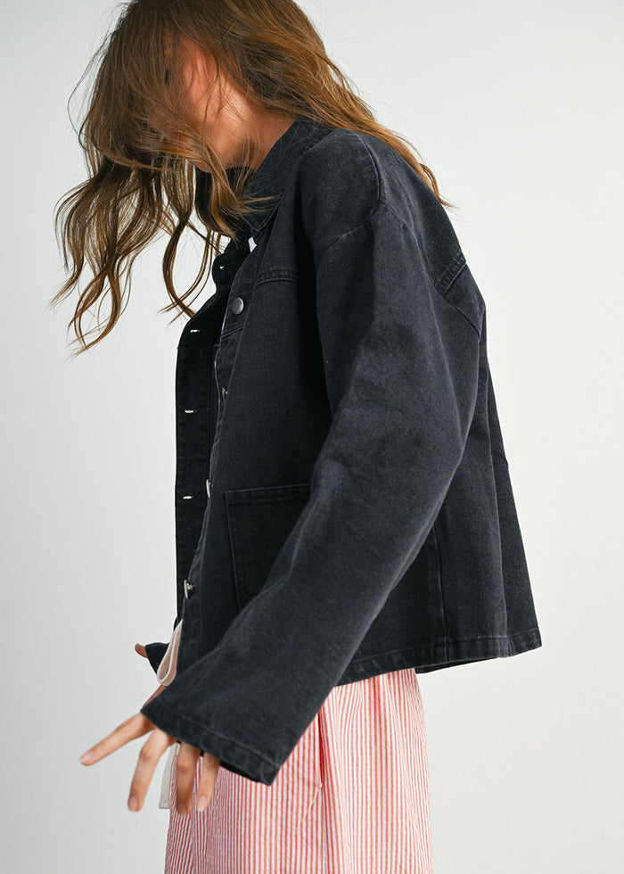 Bobbi Button-Down Denim Jacket - Black