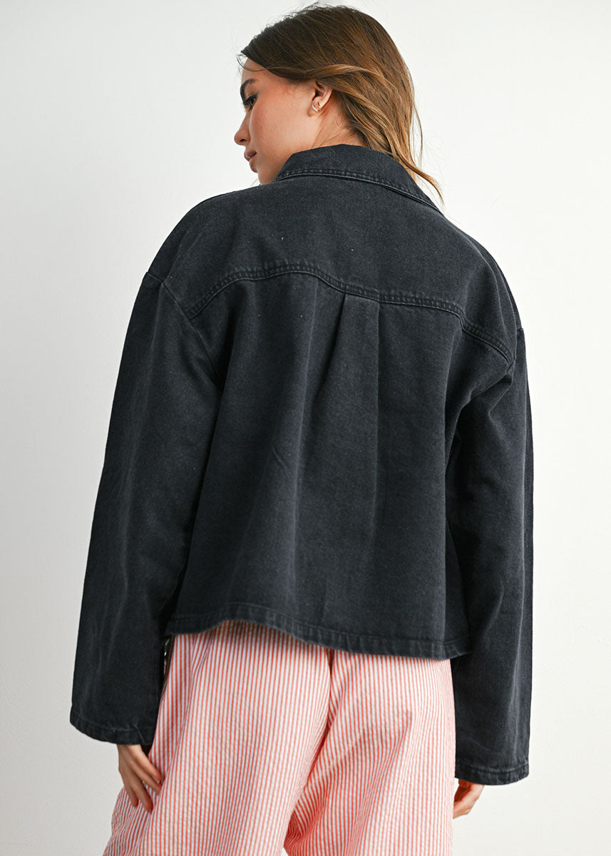 Bobbi Button-Down Denim Jacket - Black