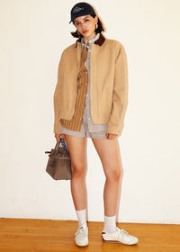 Imogen Contrast Collar Zip Jacket - Taupe