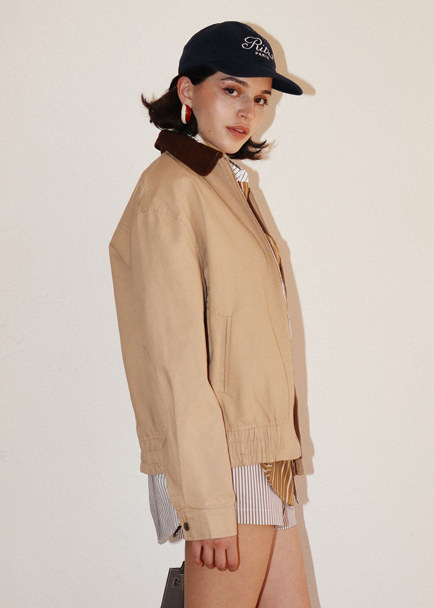 Imogen Contrast Collar Zip Jacket - Taupe