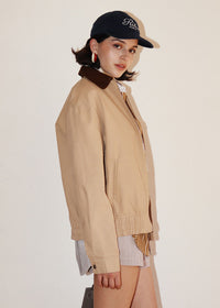 Imogen Contrast Collar Zip Jacket - Taupe
