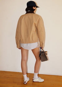 Imogen Contrast Collar Zip Jacket - Taupe