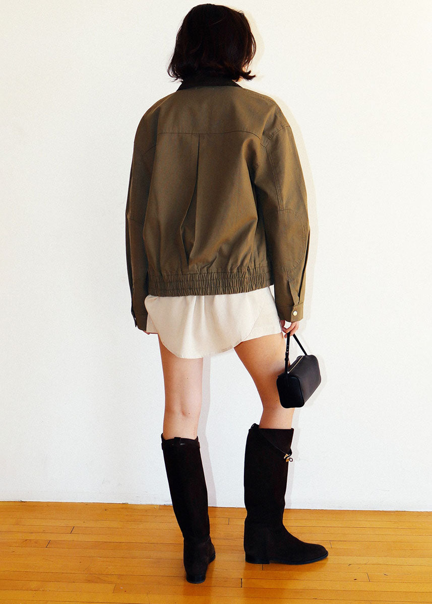 Imogen Contrast Collar Zip Jacket - Olive