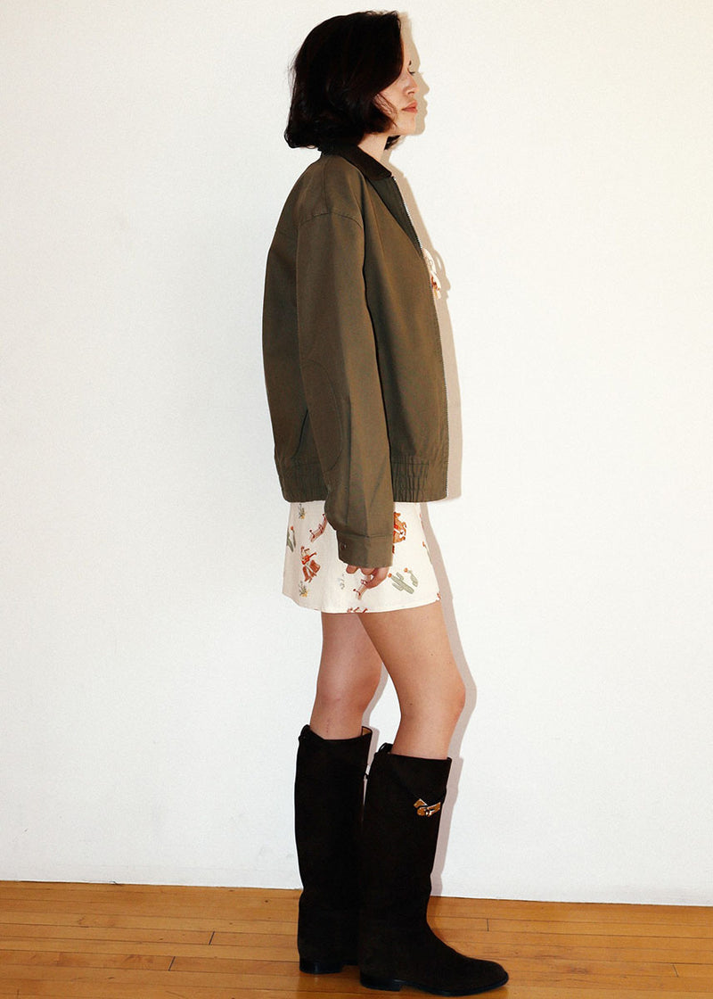 Imogen Contrast Collar Zip Jacket - Olive