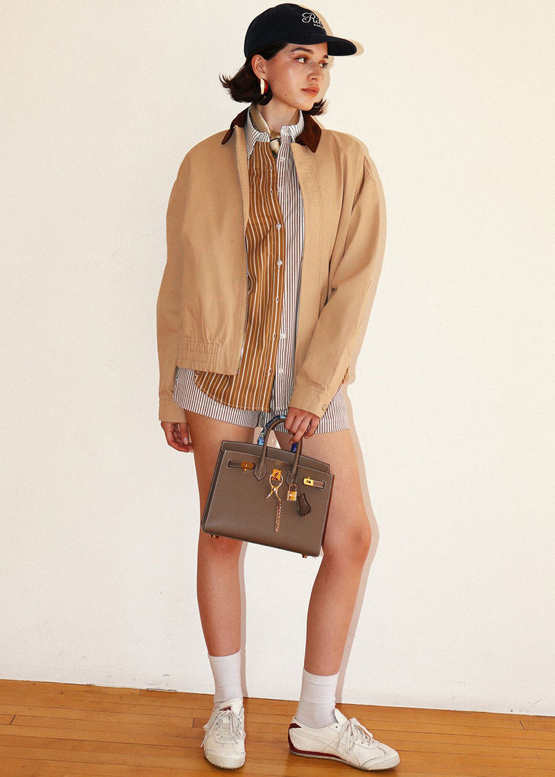 Imogen Contrast Collar Zip Jacket - Taupe