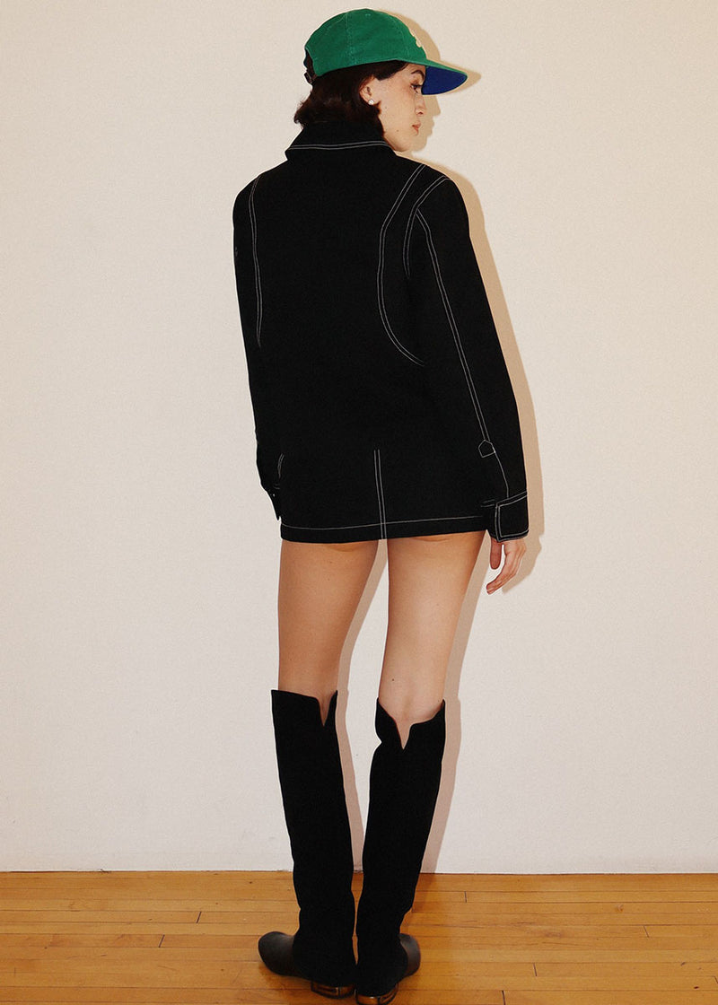 Thea Contrast Stitch Collared Jacket - Black