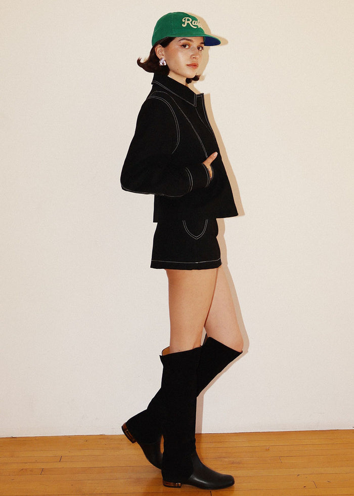 Thea Contrast Stitch Collared Jacket - Black