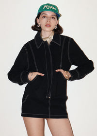 Thea Contrast Stitch Collared Jacket - Black