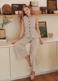 Farrah Striped Wide Leg Pants - Burgundy & Cream