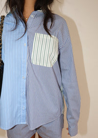 Indigo Mixed Stripe Oversized Shirt - Blue Combo