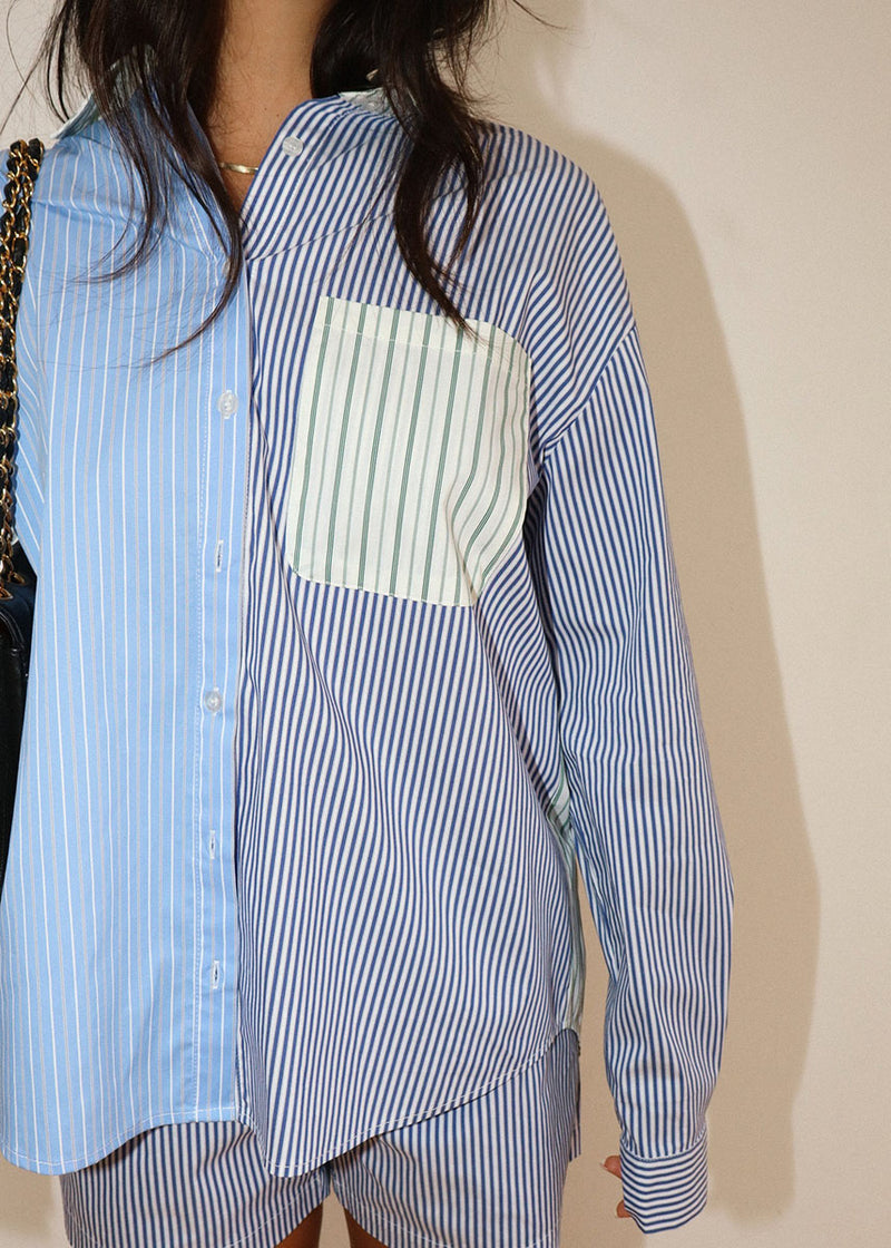 Indigo Mixed Stripe Oversized Shirt - Blue Combo