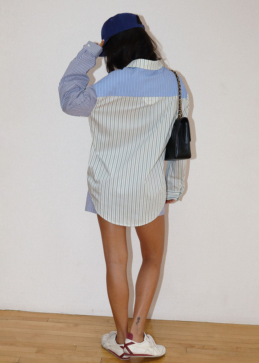 Indigo Mixed Stripe Oversized Shirt - Blue Combo