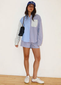 Indigo Mixed Stripe Oversized Shirt - Blue Combo