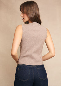 Kelsey Button-Front Sweater Top - Heather Brown
