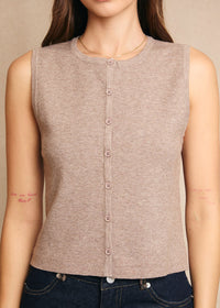 Kelsey Button-Front Sweater Top - Heather Brown