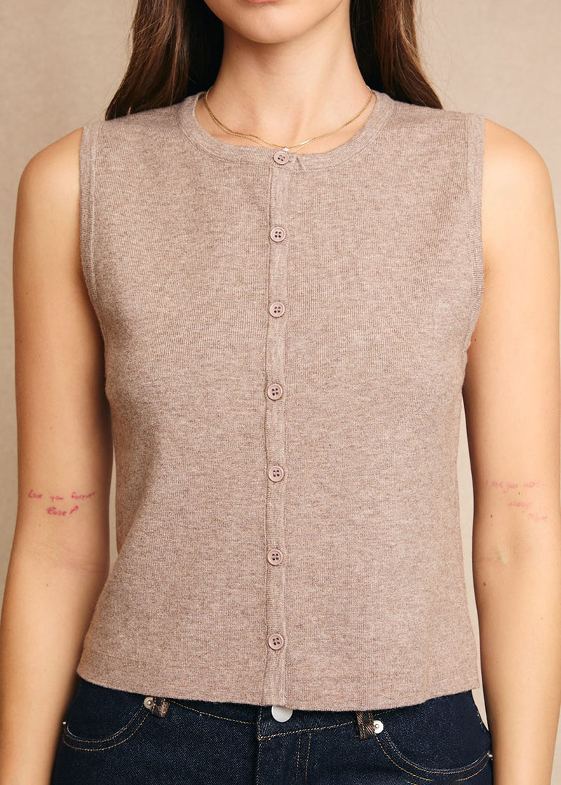 Kelsey Button-Front Sweater Top - Heather Brown