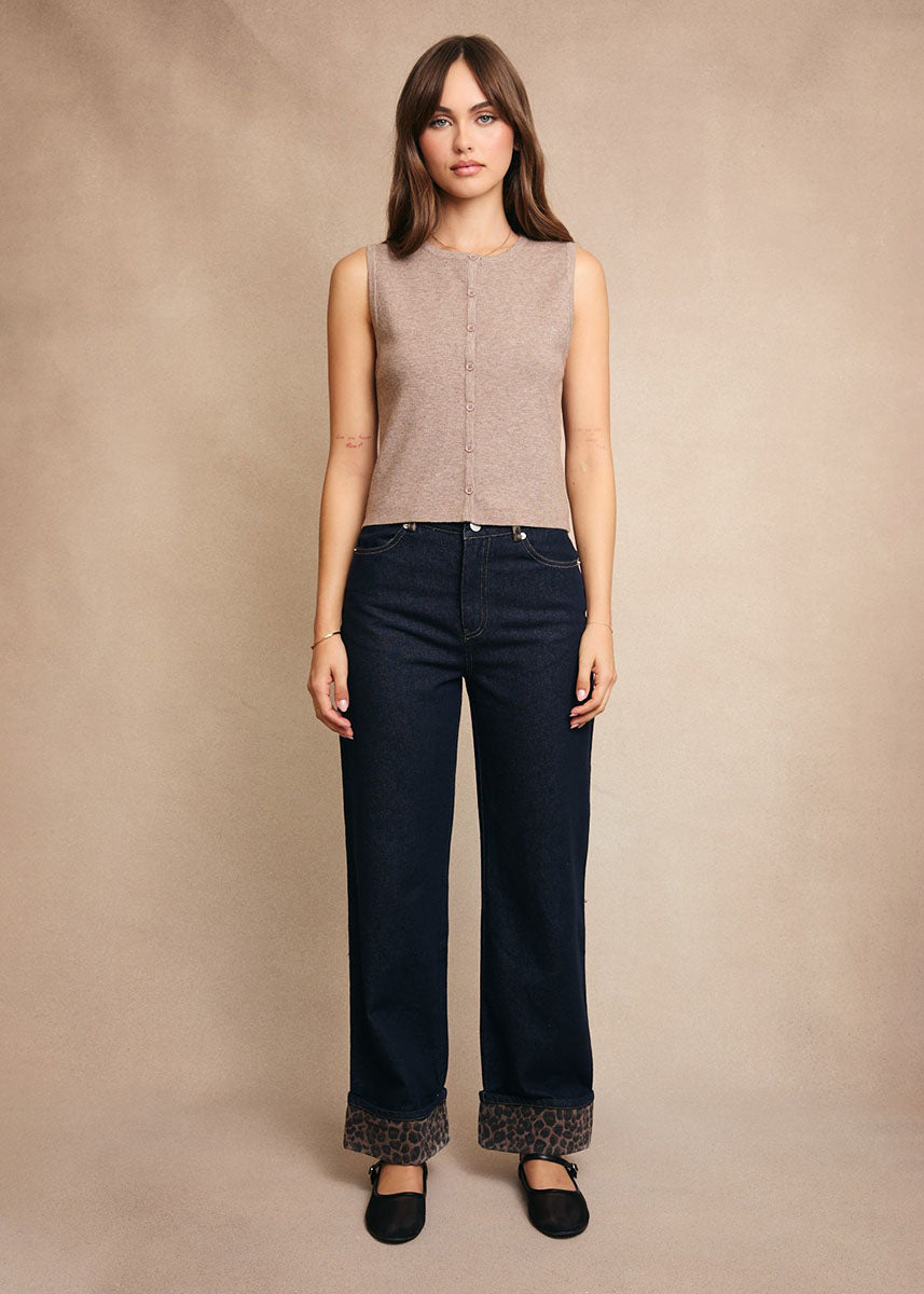 Kelsey Button-Front Sweater Top - Heather Brown