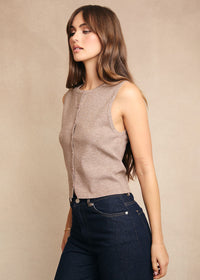 Kelsey Button-Front Sweater Top - Heather Brown