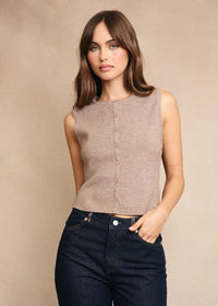 Kelsey Button-Front Sweater Top - Heather Brown