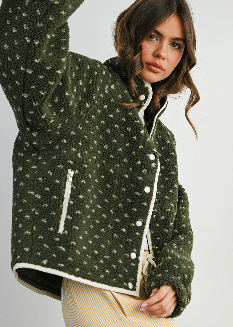 Pippa Fleece Puffer Jacket - Olive & Taupe
