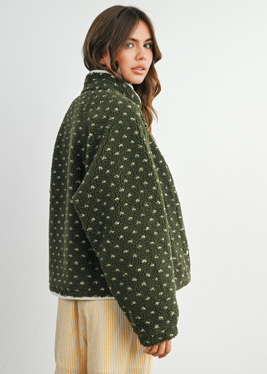 Pippa Fleece Puffer Jacket - Olive & Taupe