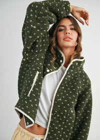 Pippa Fleece Puffer Jacket - Olive & Taupe