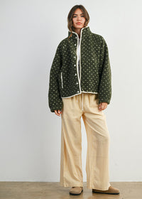 Pippa Fleece Puffer Jacket - Olive & Taupe