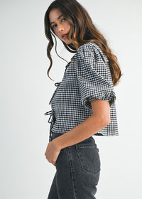Margaret Gingham Collar Top - Black