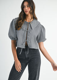 Margaret Gingham Collar Top - Black