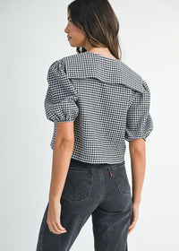 Margaret Gingham Collar Top - Black
