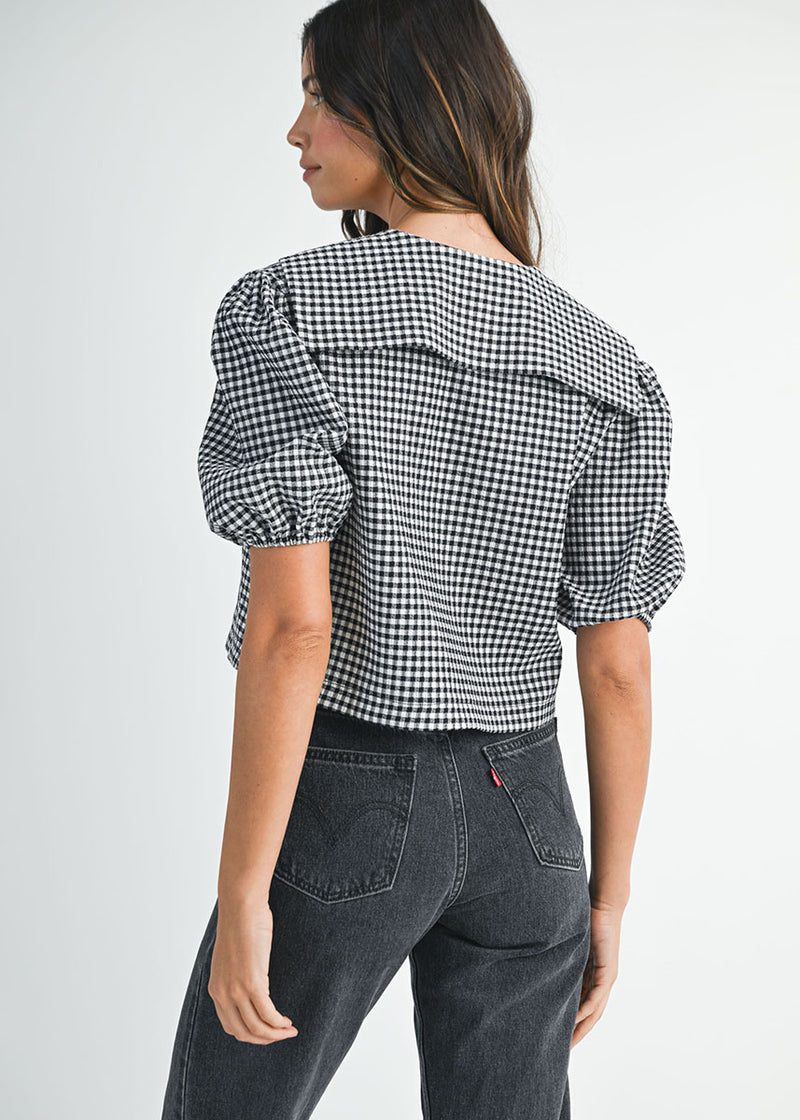 Margaret Gingham Collar Top - Black
