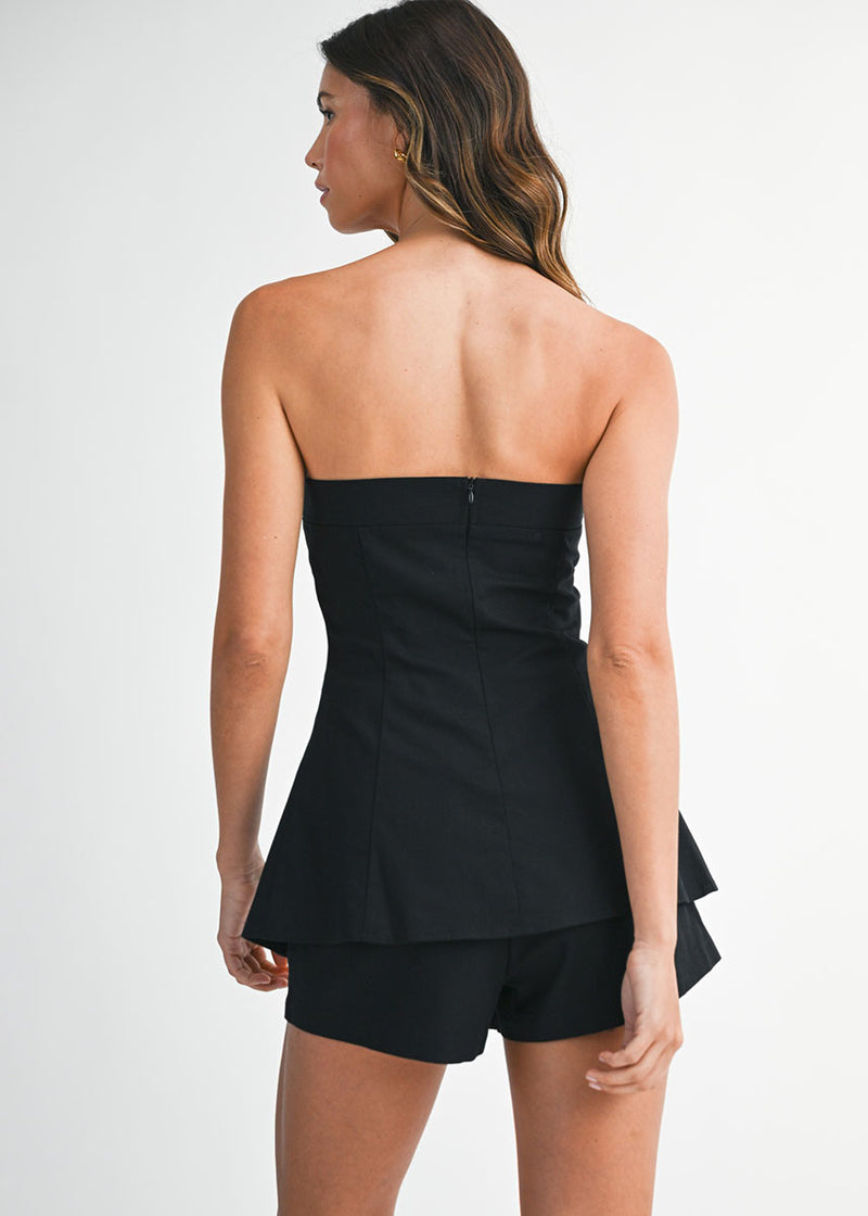 Vaughn Strapless Contrast Top & Shorts Set - Black