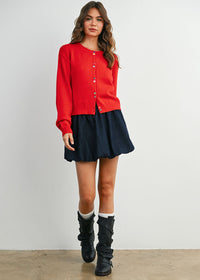 Paulie Fancy Button Cropped Cardigan - Red