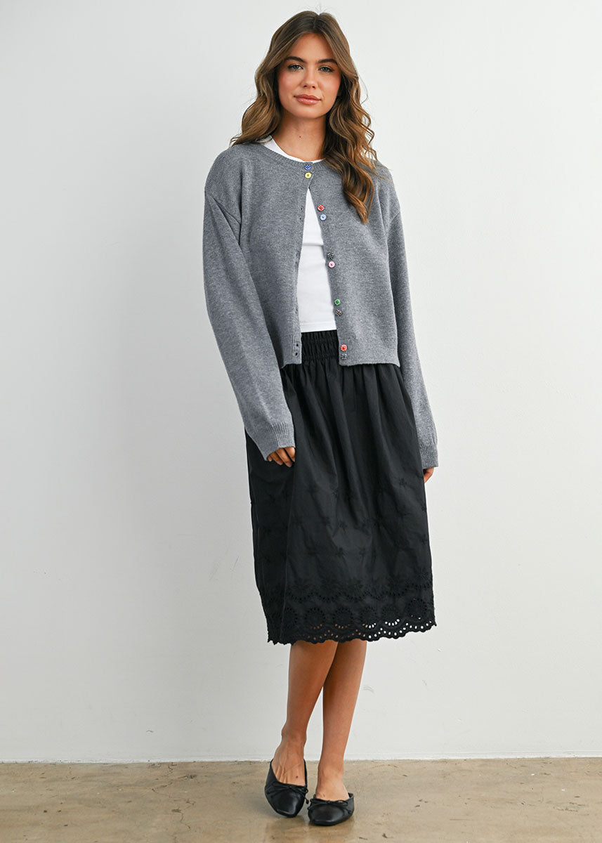 Paulie Fancy Button Cropped Cardigan - Grey